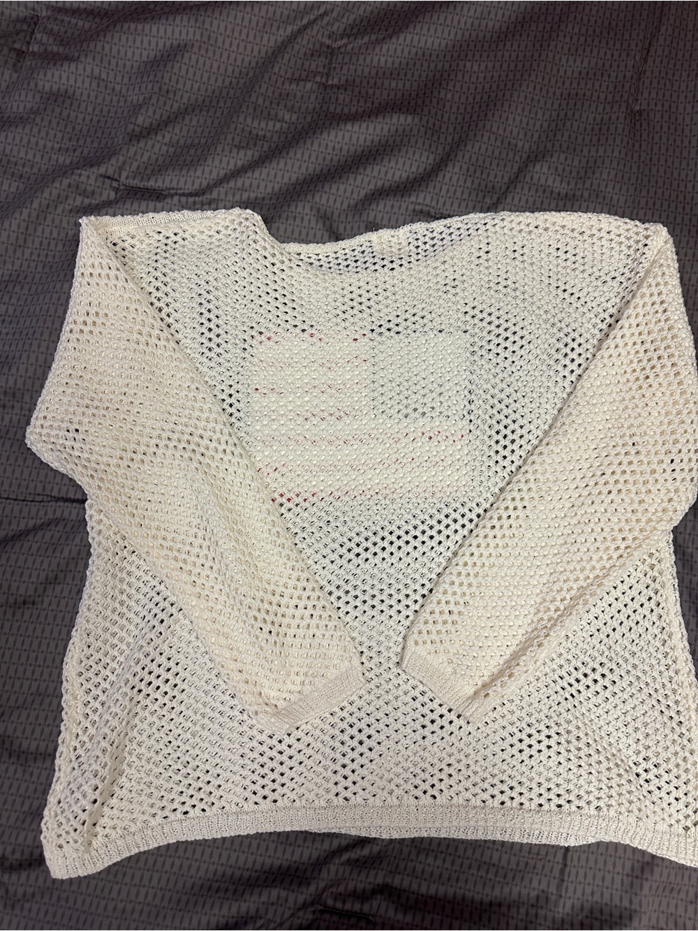 BiBi Cream Open-Knit Sweater with Navy & Red Sequin Flag - Picture 4 of 8